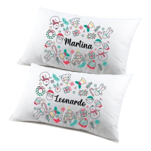Regalo Natale federe Natalizie Coppia di federe Personalizzabili matrimoniali Divertenti Pupazzi Neve Natale Personalizza con Nome