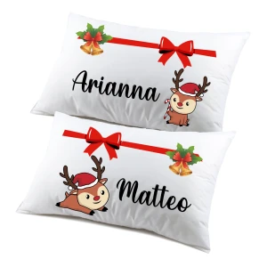 Regalo Natale federe Natalizie Coppia di federe Personalizzabili matrimoniali Divertenti renna campanella Natale Personalizza con Nome
