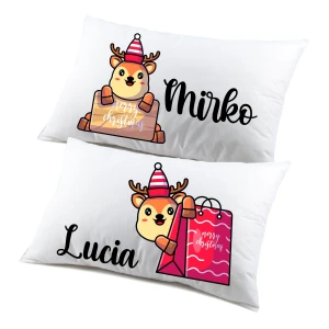 Regalo Natale federe Natalizie Coppia di federe Personalizzabili matrimoniali Divertenti Baby Renne Christmas Personalizza con Nome