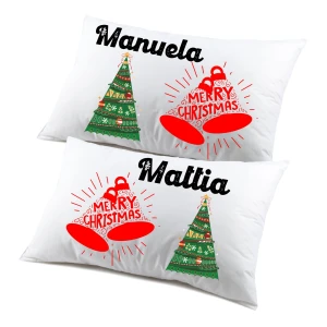 Regalo Natale federe Natalizie Coppia di federe Personalizzabili matrimoniali Divertenti Albero Merry Christmas Personalizza con Nome
