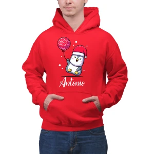 Felpa Uomo PERSONALIZZABILE con nome Natale Natalizia Pinguino Palloncino