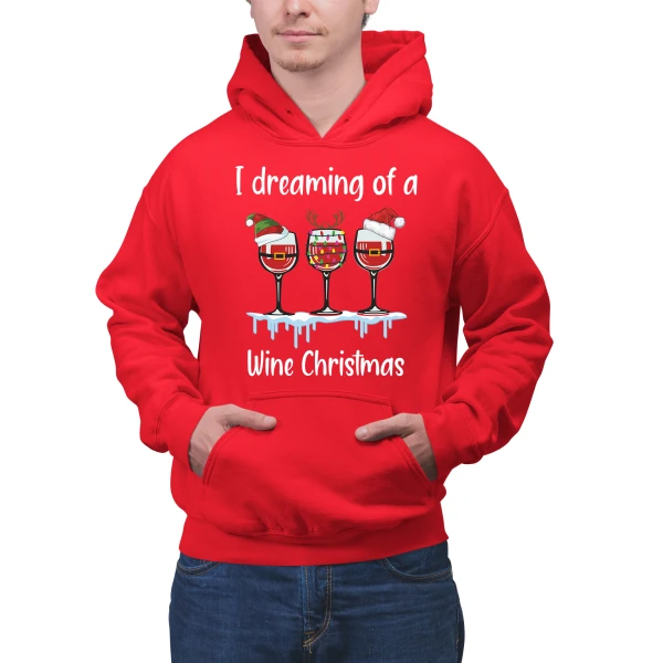 Felpa Uomo Donna Natale Natalizia I dreaming of a Wine Christmas bicchieri divertente