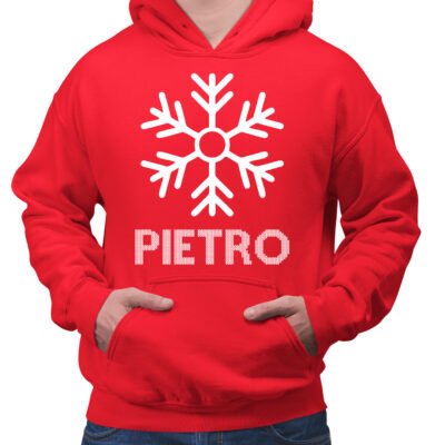 Felpa di Natale da uomo con cappuccio personalizzabile con nome fiocco di neve