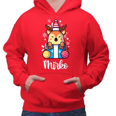 Felpa di Natale da uomo con cappuccio personalizzabile con nome baby renna