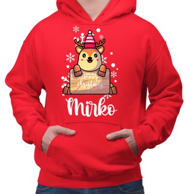 Felpa di Natale da uomo con cappuccio personalizzabile con nome baby renna Merry Christmas