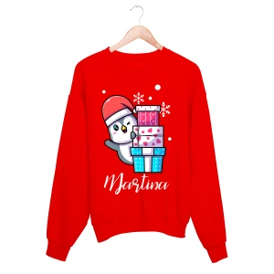 Felpa Girocollo PERSONALIZZABILE con nome Natale Natalizia Pinguino regalo Unisex