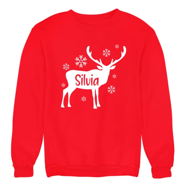 Coppia Felpe Girocollo Natale Natalizie PERSONALIZZABILI CON NOME lui e lei Renne Amore Unisex - immagine 3