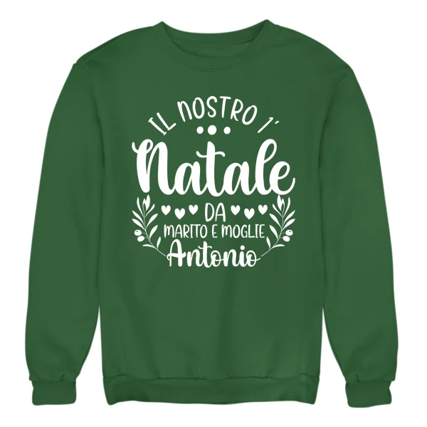 Coppia Felpe Girocollo Natale Natalizie PERSONALIZZABILI CON NOME lui e lei Primo Natale da marito e moglie Unisex - immagine 4
