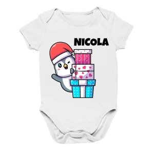 Body Neonato Natale PERSONALIZZABILE con nome Pinguino regali divertente