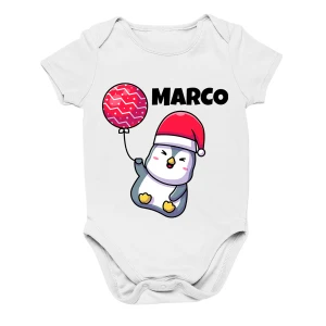Body Neonato Natale PERSONALIZZABILE con nome Pinguino palloncino divertente