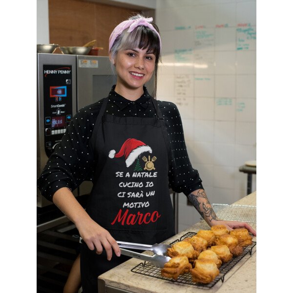 Grembiule da Cucina PERSONALIZZABILE Natale Natalizio divertente Se a Natale cucino io ci sarà un motivo Idea Regalo - immagine 3