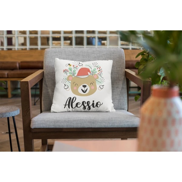 Cuscino Natale PERSONALIZZABILE Orsetto con nome 40x40 cm Idea regalo Natale - immagine 4