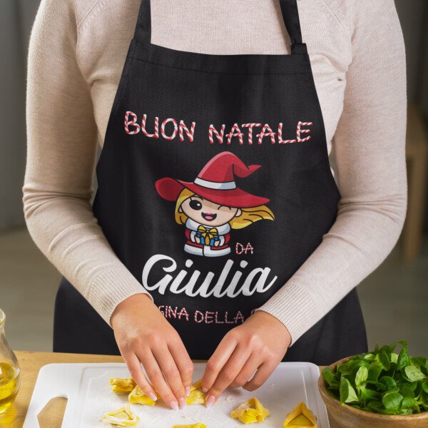 Grembiule da Cucina PERSONALIZZABILE Natale Natalizio divertente Buon Natale dalla regina della cucina Idea Regalo - immagine 3