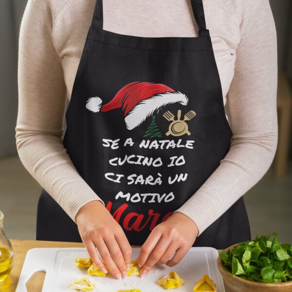 Grembiule da Cucina PERSONALIZZABILE Natale Natalizio divertente Se a Natale cucino io ci sarà un motivo Idea Regalo - immagine 4