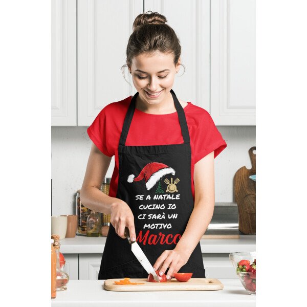 Grembiule da Cucina PERSONALIZZABILE Natale Natalizio divertente Se a Natale cucino io ci sarà un motivo Idea Regalo - immagine 5