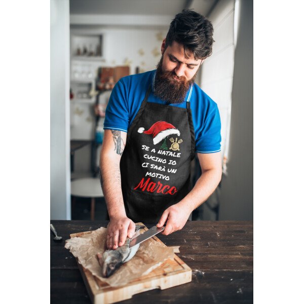 Grembiule da Cucina PERSONALIZZABILE Natale Natalizio divertente Se a Natale cucino io ci sarà un motivo Idea Regalo - immagine 2