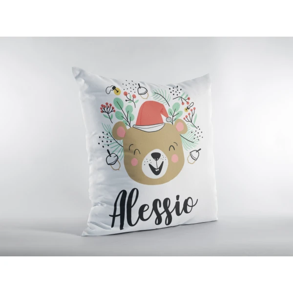 Cuscino Natale PERSONALIZZABILE Orsetto con nome 40x40 cm Idea regalo Natale - immagine 2
