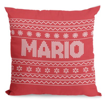 Cuscino Natale PERSONALIZZABILE con nome Fantasia Rossa 40x40 cm Idea regalo Natale