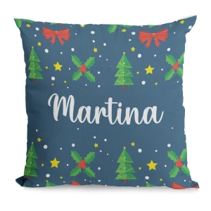 Cuscino Natale PERSONALIZZABILE con nome Fantasia Blu 40x40 cm Idea regalo Natale