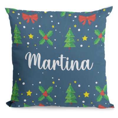 Cuscino Natale PERSONALIZZABILE con nome Fantasia Blu 40x40 cm Idea regalo Natale