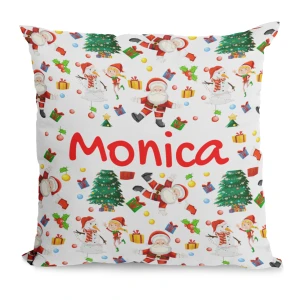 Cuscino Natale PERSONALIZZABILE con nome Fantasia Bianca 40x40 cm Idea regalo Natale