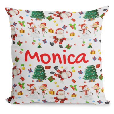 Cuscino Natale PERSONALIZZABILE con nome Fantasia Bianca 40x40 cm Idea regalo Natale