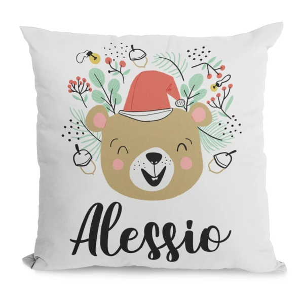 Cuscino Natale PERSONALIZZABILE Orsetto con nome 40x40 cm Idea regalo Natale