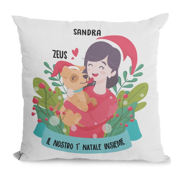 Cuscino Natale PERSONALIZZABILE Il Nostro Primo Natale Insieme Cane Dog con nome 40x40 cm Idea regalo Natale