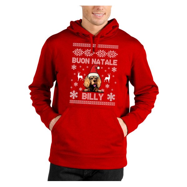 Felpa Natale PERSONALIZZABILE Cocker Uomo Donna Buon Natale Personalizza con nome del tuo cane Dog Christmas Felpa con cappuccio