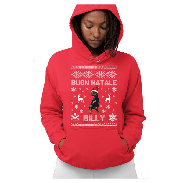 Felpa Natale PERSONALIZZABILE Doberman Dobermann Uomo Donna Buon Natale Personalizza con nome del tuo cane Dog Christmas Felpa con cappuccio - immagine 2