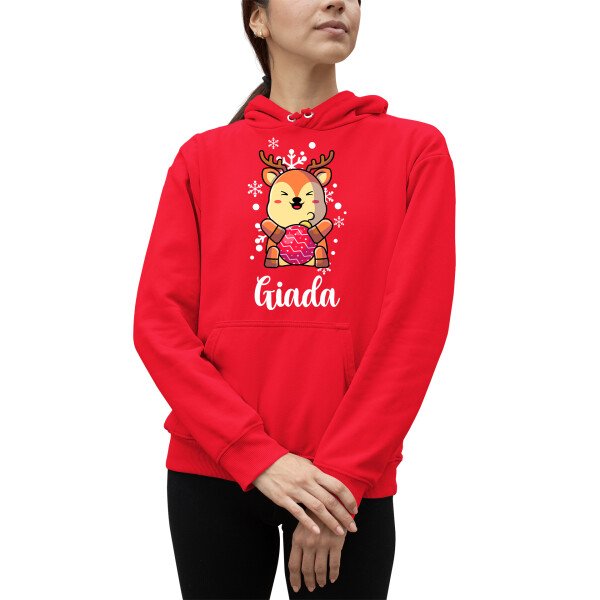 Felpa Donna PERSONALIZZABILE con nome Natale Natalizia Baby Renna pallina