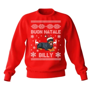 Felpa Girocollo Natale PERSONALIZZABILE Rottweiler Uomo Donna Buon Natale Personalizza con nome del tuo cane Dog Christmas Unisex