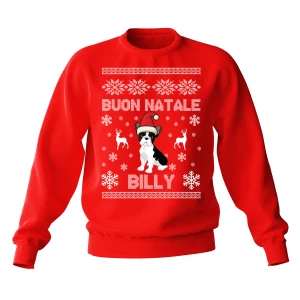 Felpa Girocollo Natale PERSONALIZZABILE French Bull Bulldog Francese Uomo Donna Buon Natale Personalizza con nome del tuo cane Dog Christmas Unisex