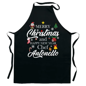 Grembiule da Cucina PERSONALIZZABILE Natale Natalizio divertente Merry Christmas and Happy New Year Idea Regalo