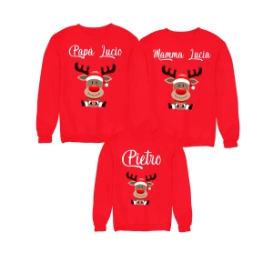 Tris Felpe PERSONALIZZABILI Natale Famiglia renna Felpe Girocollo personalizzate con nome Natalizie Idea regalo Unisex