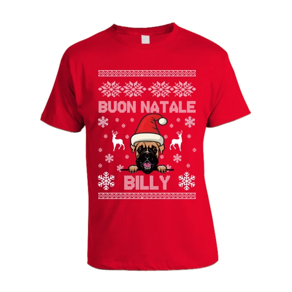 Maglietta Natale PERSONALIZZABILE Boxer Uomo Donna Buon Natale Personalizza con nome del tuo cane Dog Christmas