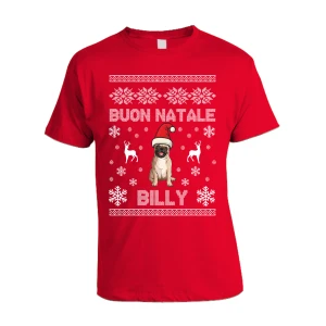 Maglietta Natale PERSONALIZZABILE Carlino Uomo Donna Buon Natale Personalizza con nome del tuo cane Dog Christmas