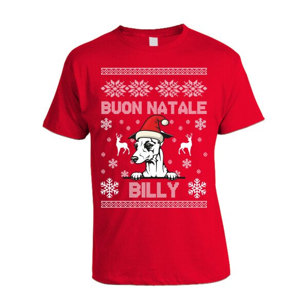 Maglietta Natale PERSONALIZZABILE Levriero Uomo Donna Buon Natale Personalizza con nome del tuo cane Dog Christmas