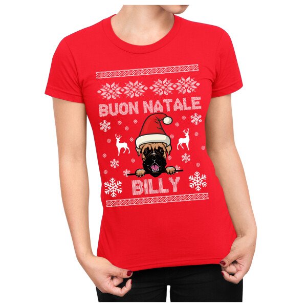 Maglietta Natale PERSONALIZZABILE Boxer Uomo Donna Buon Natale Personalizza con nome del tuo cane Dog Christmas - immagine 2