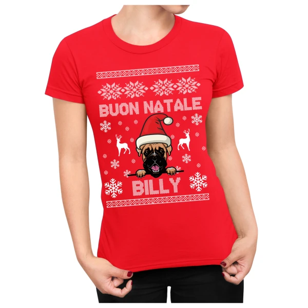 Maglietta Natale PERSONALIZZABILE Boxer Uomo Donna Buon Natale Personalizza con nome del tuo cane Dog Christmas - immagine 2