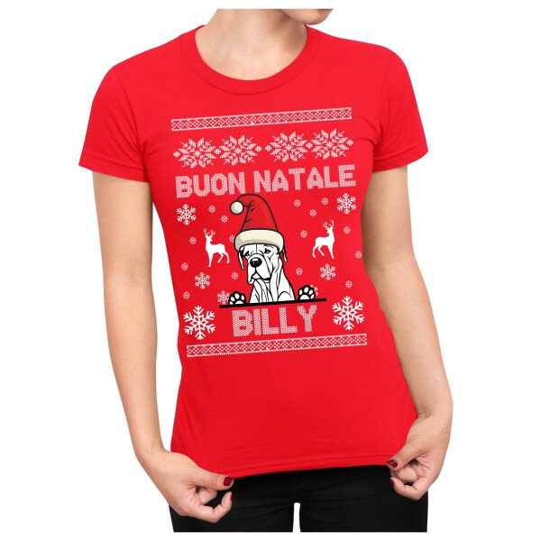 Maglietta Natale PERSONALIZZABILE Dogo Argentino Uomo Donna Buon Natale Personalizza con nome del tuo cane Dog Christmas - immagine 2