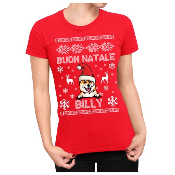 Maglietta Natale PERSONALIZZABILE Shiba Inu Uomo Donna Buon Natale Personalizza con nome del tuo cane Dog Christmas - immagine 2