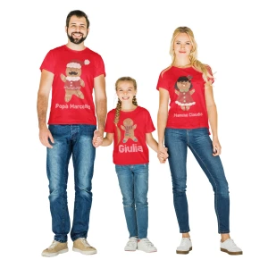 Tris T-Shirt Natale PERSONALIZZABILI Famiglia Pan di Zenzero Magliette Personalizzate con nome