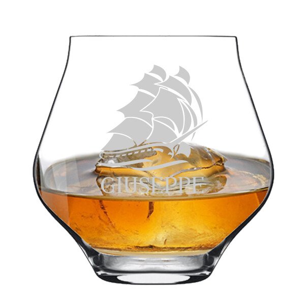 Bicchiere da Whisky o da Pinot PERSONALIZZABILE con nome Incisione Veliero - tumbler personalizzato - Idea regalo