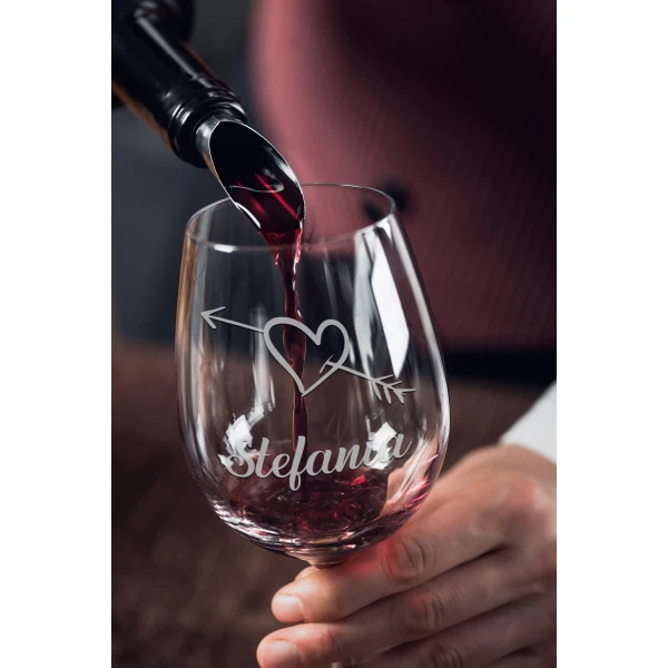 Coppia Calici Personalizzati SanValentino Set da 2 calici Vino SanValentino con Nome Cuore Freccia Innamorati Matrimonio Fidanzamento - Bicchiere in Vetro 500 ml - immagine 3