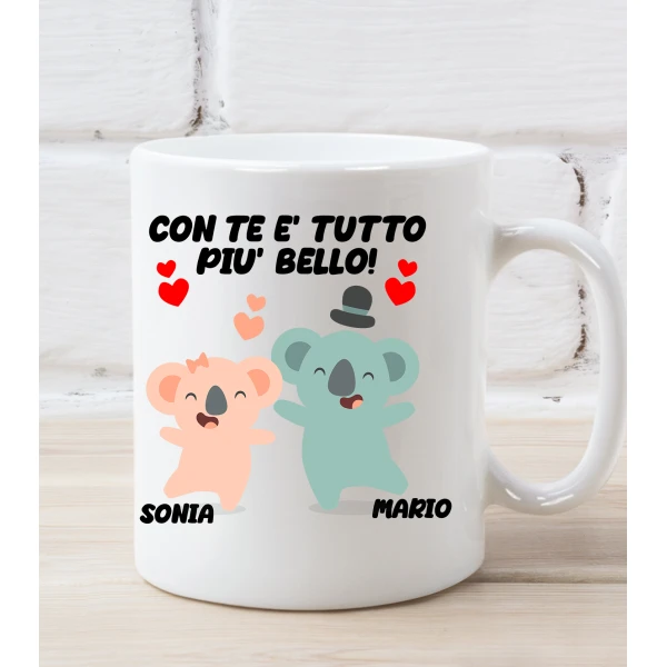 Tazza SanValentino Personalizzabile Orsetti Con te è tutto più bello personalizzabile con nome Love Innamorati Mug 11oz idea regalo - immagine 2