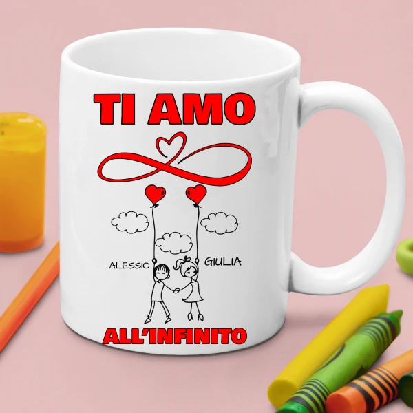 Tazza SanValentino Innamorati PERSONALIZZABILE CON NOME Ti amo all'infinito - Love - Amore - Regalo Mug 11oz - immagine 3