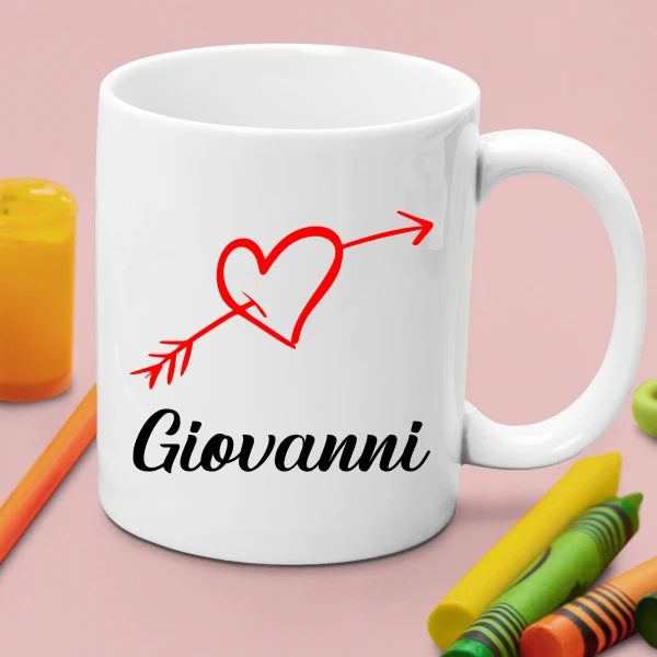 Coppia Tazze Sanvalentino Personalizzabile Cuore Freccia Cupido Personalizza con Nome Amore Innamorati Fidanzati Regalo Lui e Lei Mug 11 Oz - immagine 4