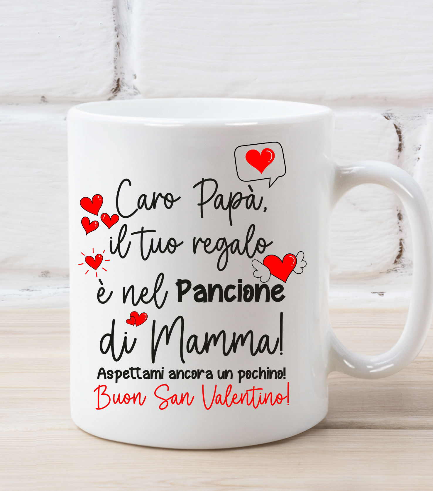 Tazza Sanvalentino divertente Caro Papà, il tuo regalo è nel pancione di Mamma  Buon SanValentino - love - amore Mug in ceramica 11 Oz - ColorFamily