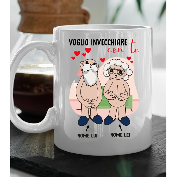 Tazza SanValentino Personalizzabile Voglio invecchiare con te personalizzabile con nome Love Innamorati Mug 11oz idea regalo - immagine 4
